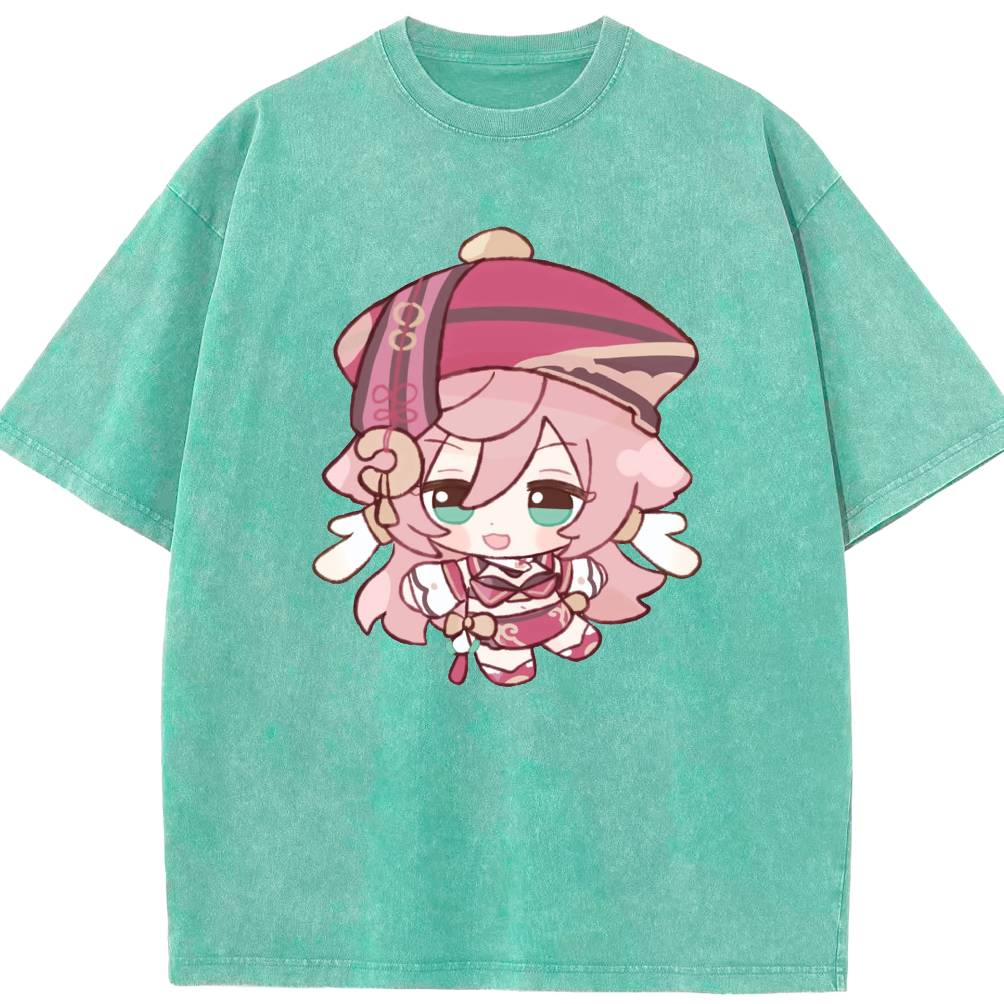 げんし神 ヤンフェイ genshin Yanfei 綿100% ヴィンテージ風 半袖Tシャツ（フロントプリント）
